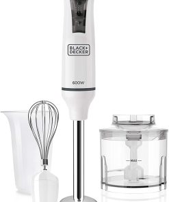 BLACK & DECKER BXHBA600E Frullatore a Immersione, 600 W, Acciaio Inox, Bianco