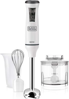 BLACK & DECKER BXHBA600E Frullatore a Immersione, 600 W, Acciaio Inox, Bianco