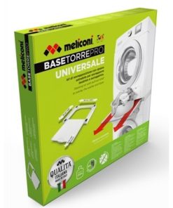 MELICONI Base Torre PRO, Kit di Sovrapposizione Universale per Lavatrice e Asciugatrice con Ripiano Estraibile e Cinghia di Sicurezza Inclusa