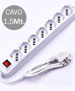 V-TAC Multipresa 7 posti Colore Bianco Con Interruttore Luminoso e Attacco a Parete