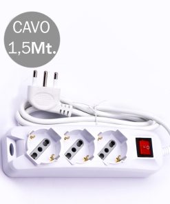 V-TAC Multipresa 3 Posti Colore Bianco Con Interruttore Luminoso