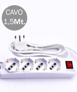 V-TAC Multipresa 4 Posti Colore Bianco Con Interruttore Luminoso