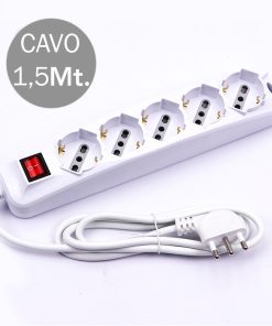 V-TAC Multipresa 5 Posti Colore Bianco Con Interruttore Luminoso