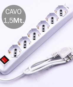 V-TAC Multipresa 6 Posti Colore Bianco Con Interruttore Luminoso