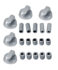 Kit 5 manopole grigio satinato con adattatori x diametri 6 e 8 mm + gambo lungo