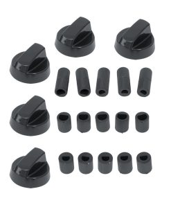 Kit 5 manopole nero con adattatori x diametri 6 e 8 mm + gambo lungo