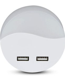 V-TAC VT-84 Punto Luce Led Rotondo Chip SAMSUNG con sensore Crepuscolare e 2 Porte USB