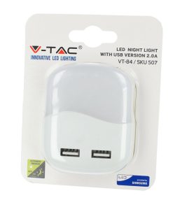 V-TAC VT-84 Punto Luce Led Rettangolare Chip SAMSUNG con sensore Crepuscolare e 2 Porte USB