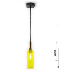 V-TAC VT-7558 Lampadario di Vetro a Forma di Bottiglia con Portalampada Per Lampadine E14 Colore Giallo