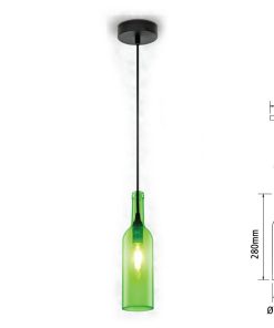 V-TAC VT-7558 Lampadario di Vetro a Forma di Bottiglia con Portalampada Per Lampadine E14 Colore Verde