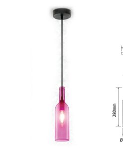V-TAC VT-7558 Lampadario di Vetro a Forma di Bottiglia con Portalampada Per Lampadine E14 Colore Rosa