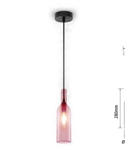 V-TAC VT-7558 Lampadario di Vetro a Forma di Bottiglia con Portalampada Per Lampadine E14 Colore Fucsia