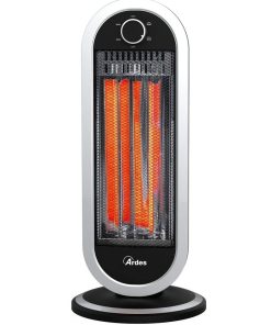 ARDES AR4B01 Stufa al Carbonio Oscillante Tizzo, 2 Lampade e 2 Potenze, Argento/Nero