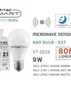 Alternative view of V-TAC VT-2219 LAMPADINA LED E27 9W BULB A60 CON SENSORE DI MOVIMENTO A MICROONDE E CREPUSCOLARE