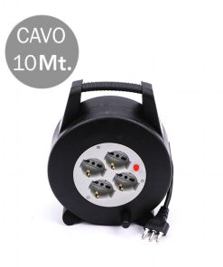 V-TAC Prolunga Avvolgicavo Spina 16A e 4 Prese 10/16A Bipasso/Schuko Colore Nero 10 Metri