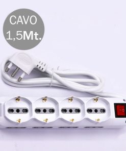 V-TAC Multipresa 12 POSTI Salvaspazio Colore Bianco Con Interruttore Luminoso